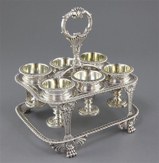 A George III silver egg cruet by William Elliott, 27 oz.
